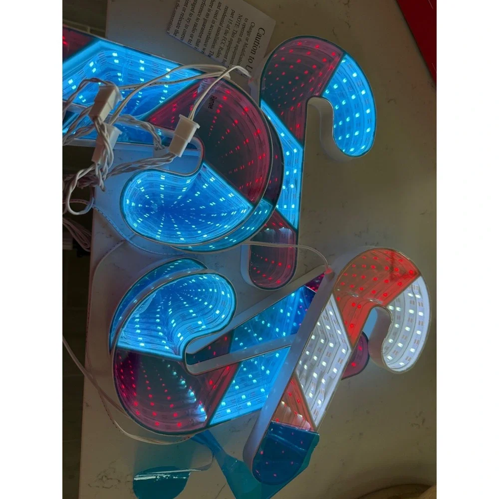 LED Infinity‎ Mirror Candy Cane Hanging Lights (Set of 2) CHRISTMAS AMAZING !!